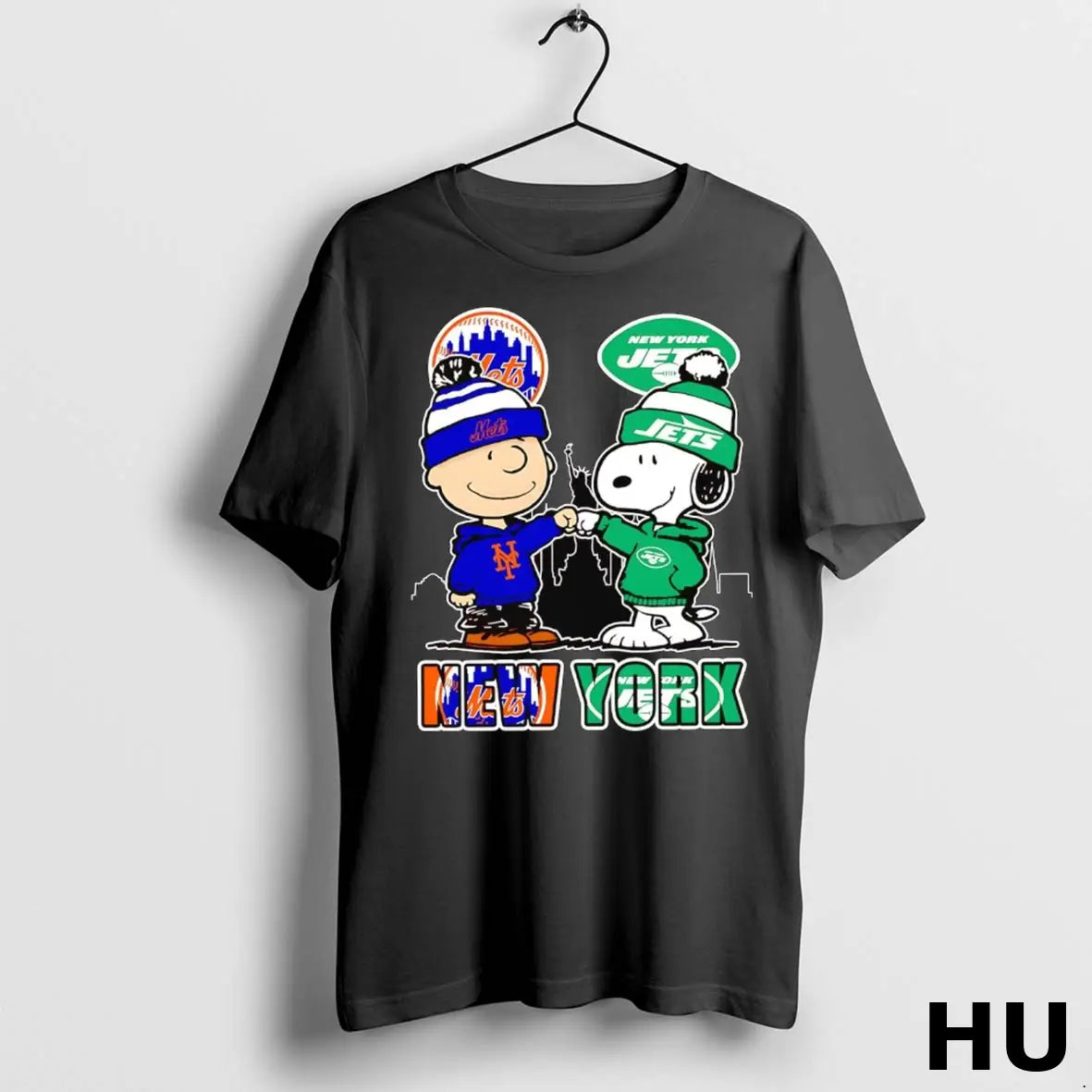 Snoopy And Charlie Brown Fist Bump Mets And Jets New York Skyline