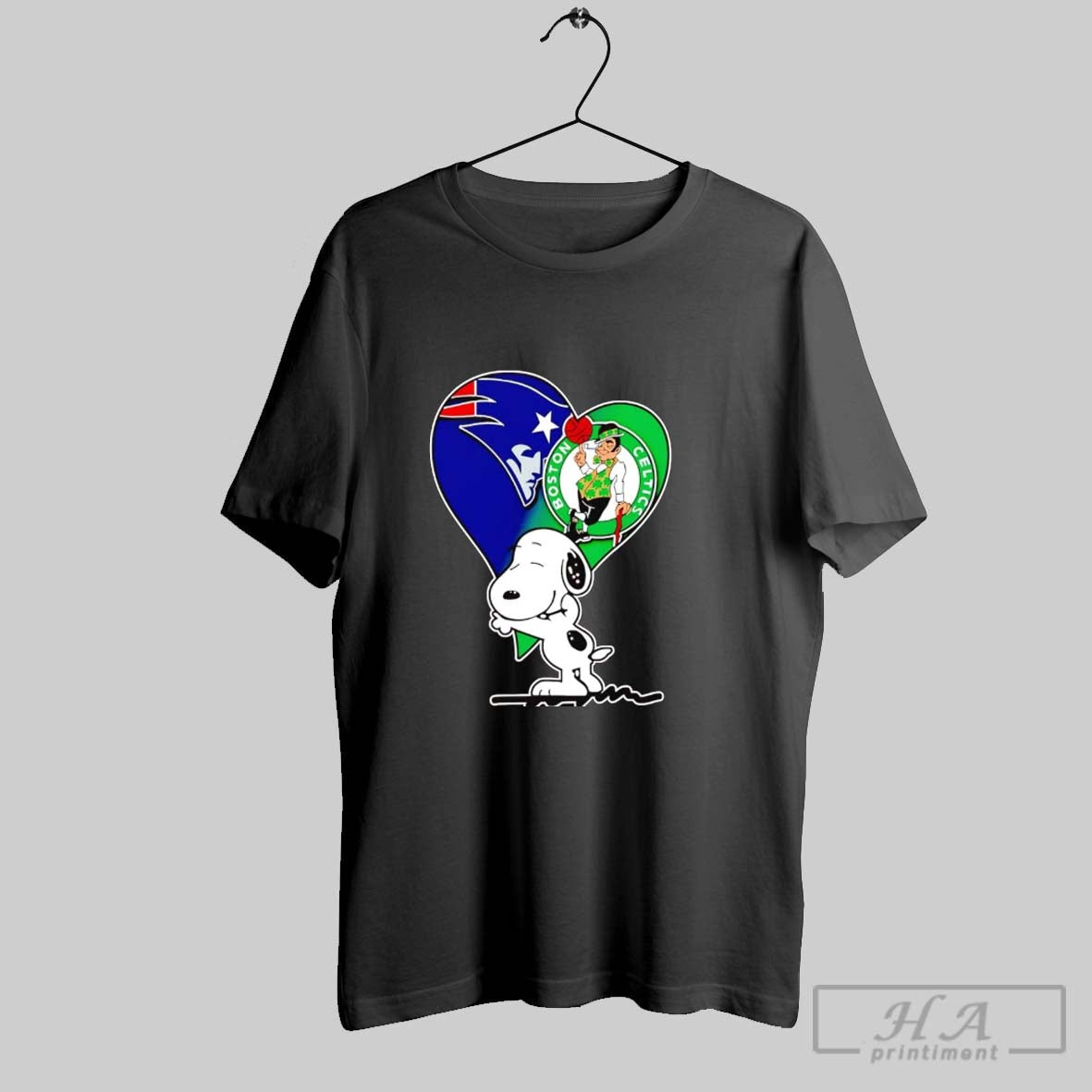 Snoopy Hug Patriots And Celtics Heart Shirt Retro Fashion