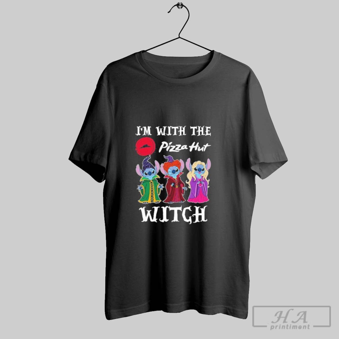 Stitch X Sanderson Sisters Im Pizza Hut Logo Witch Halloween Hoodie
