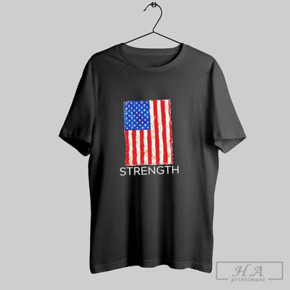 Strength Bold Patriot Stencil Us Flag Long Sleeve Trendy Style