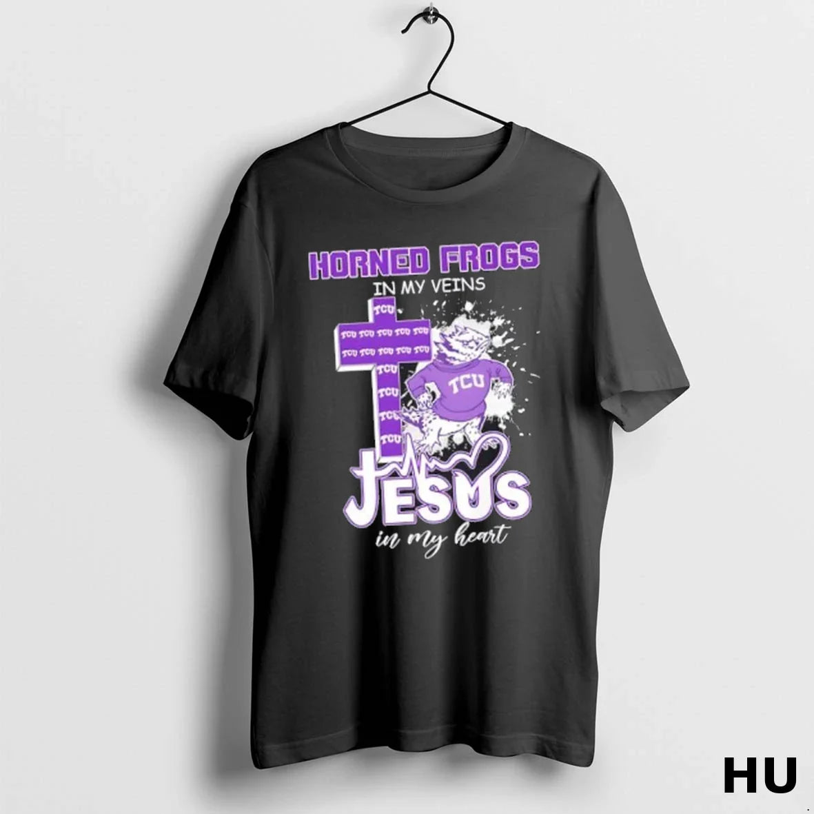Tcu Horned Frogs My Veins Jesus My Heart Cross Mascot Tee Premium