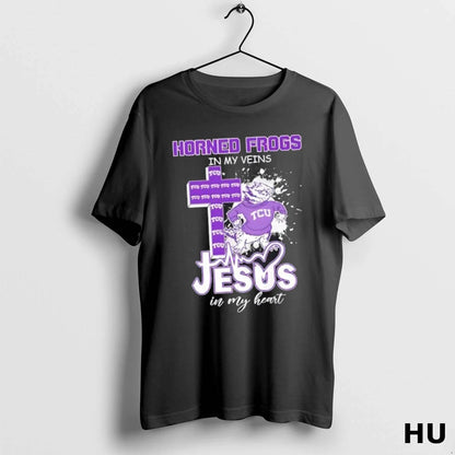 Tcu Horned Frogs My Veins Jesus My Heart Cross Mascot Tee Premium