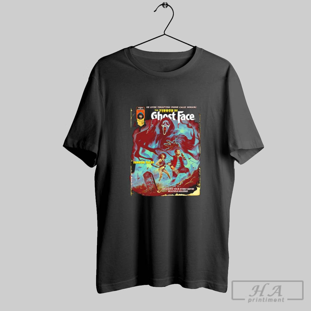 Terror Ghost Face He Lives Terrifying Phone Calls Halloween Tee