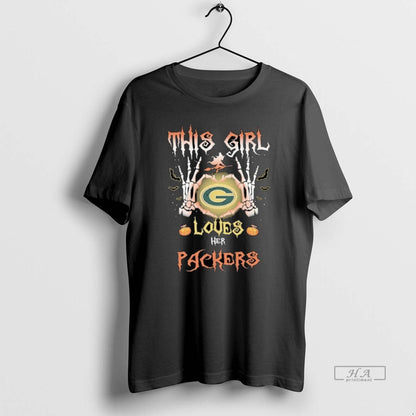 This Loves Her Green Bay Packers Skeleton Heart Hands Halloween