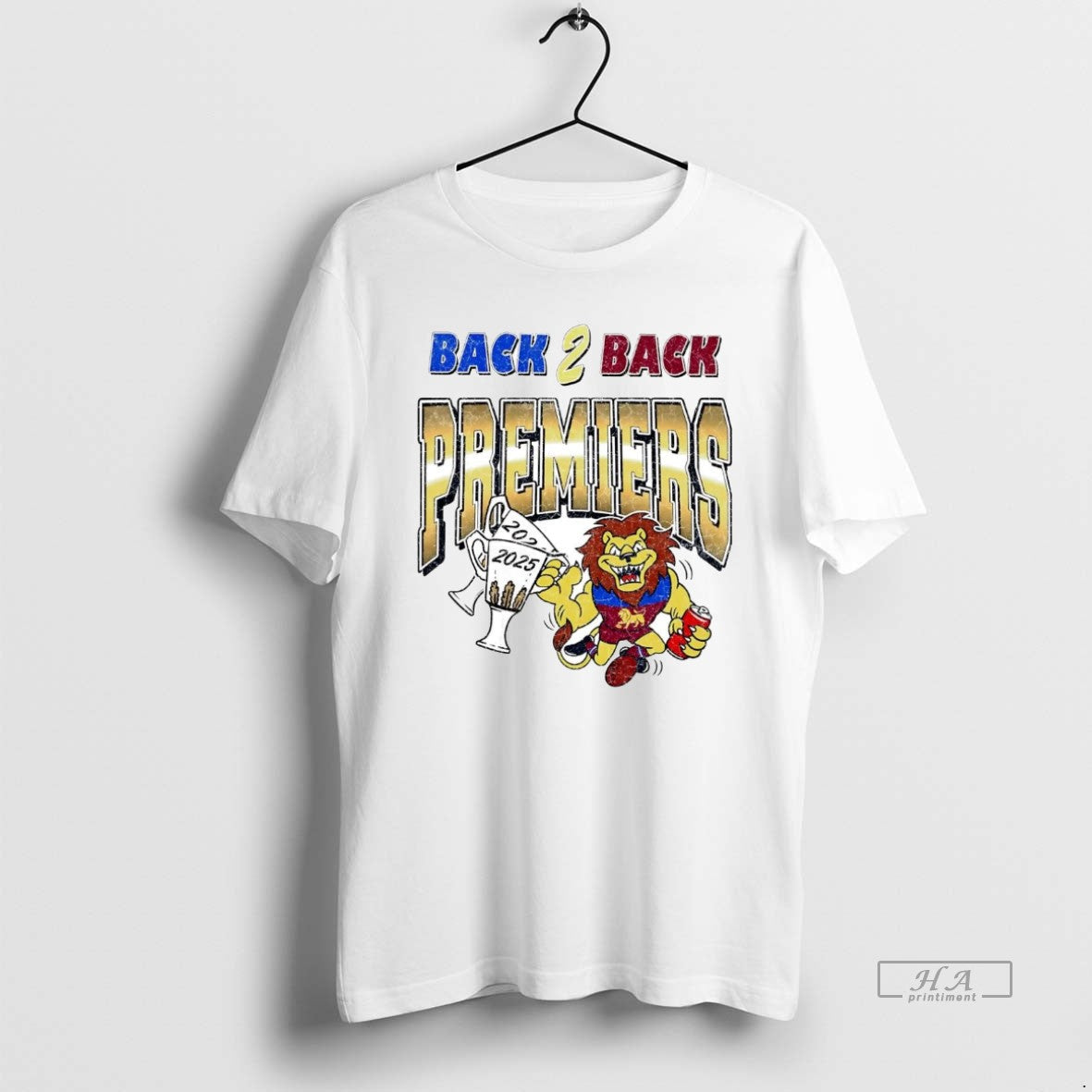 Trendy Brisbane Lions 2025 Afl Back 2 Back Premiers Champions Tee