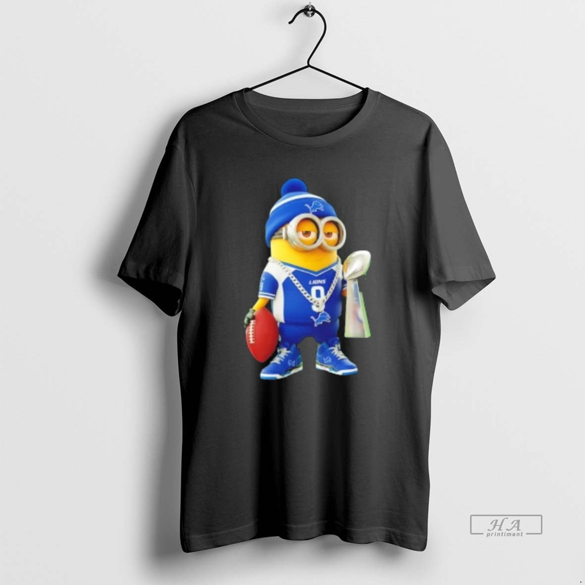 Trendy Detroit Lions X Minions Hold Super Bowl Trophy TShirt