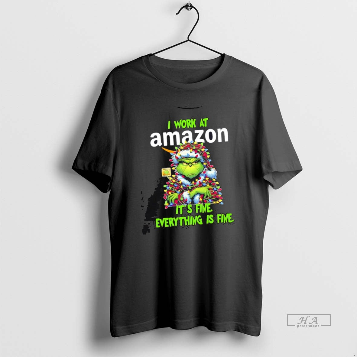Trendy Grinch I Work Amazon Logo Its Fine Everything Is Fine Hoodie