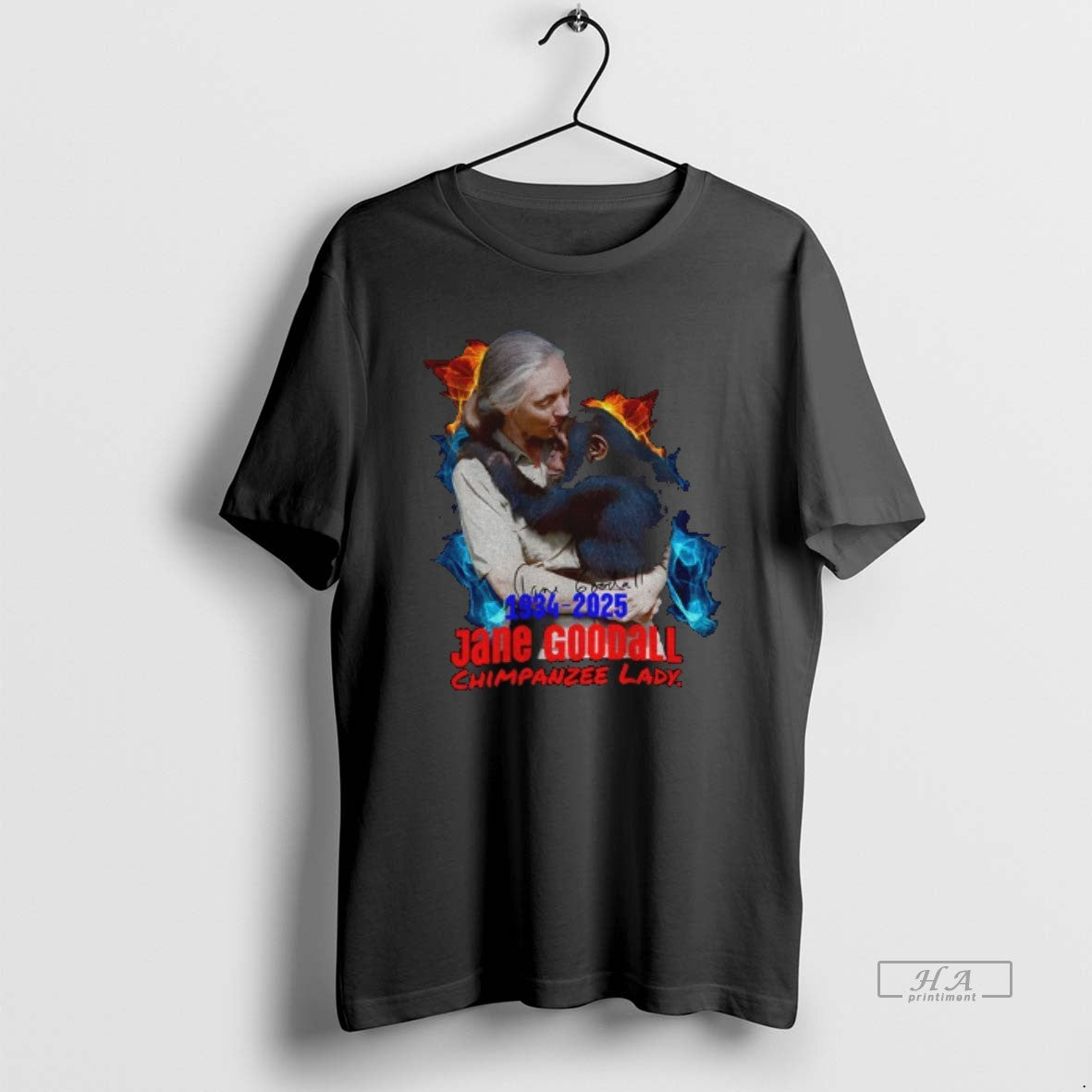 Trendy Jane Goodall Chimpanzee Lady Rip 1934 2025 Tee Retro Art