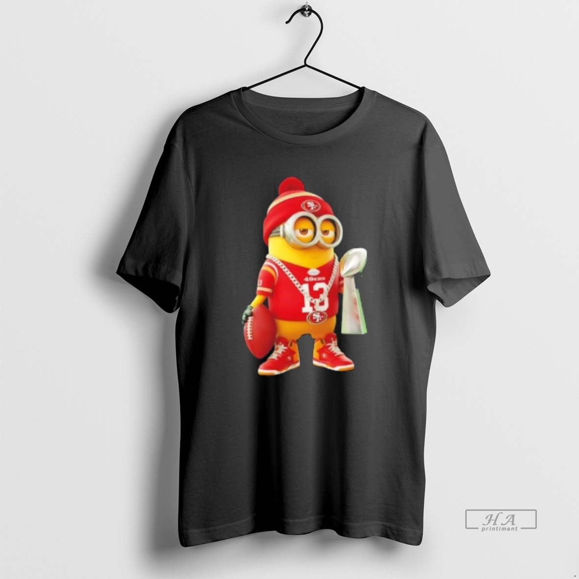 Trendy San Francisco 49Ers X Minions Hold Super Bowl Trophy TShirt