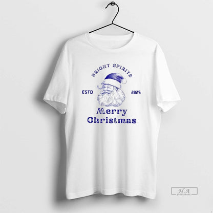 Trendy Santa Bright Spirits Merry Estd 2025 Tee Elegant Design