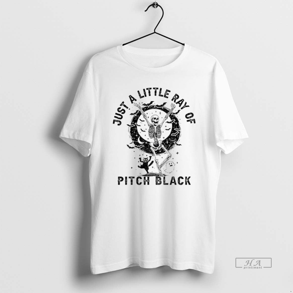 Trendy Skeleton Just Little Ray Pitch Black Halloween Tee Designer