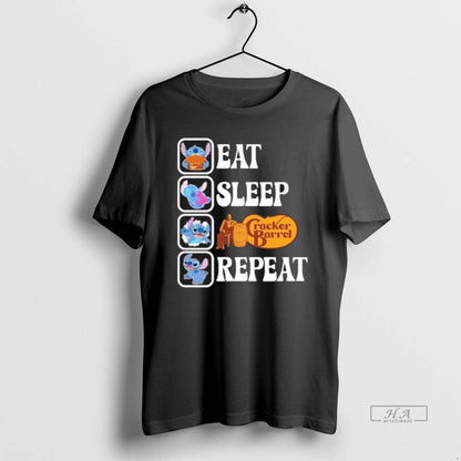 Trendy Stitch Eat Sleep Cracker Barrel Rfepeat Tee Vintage Art