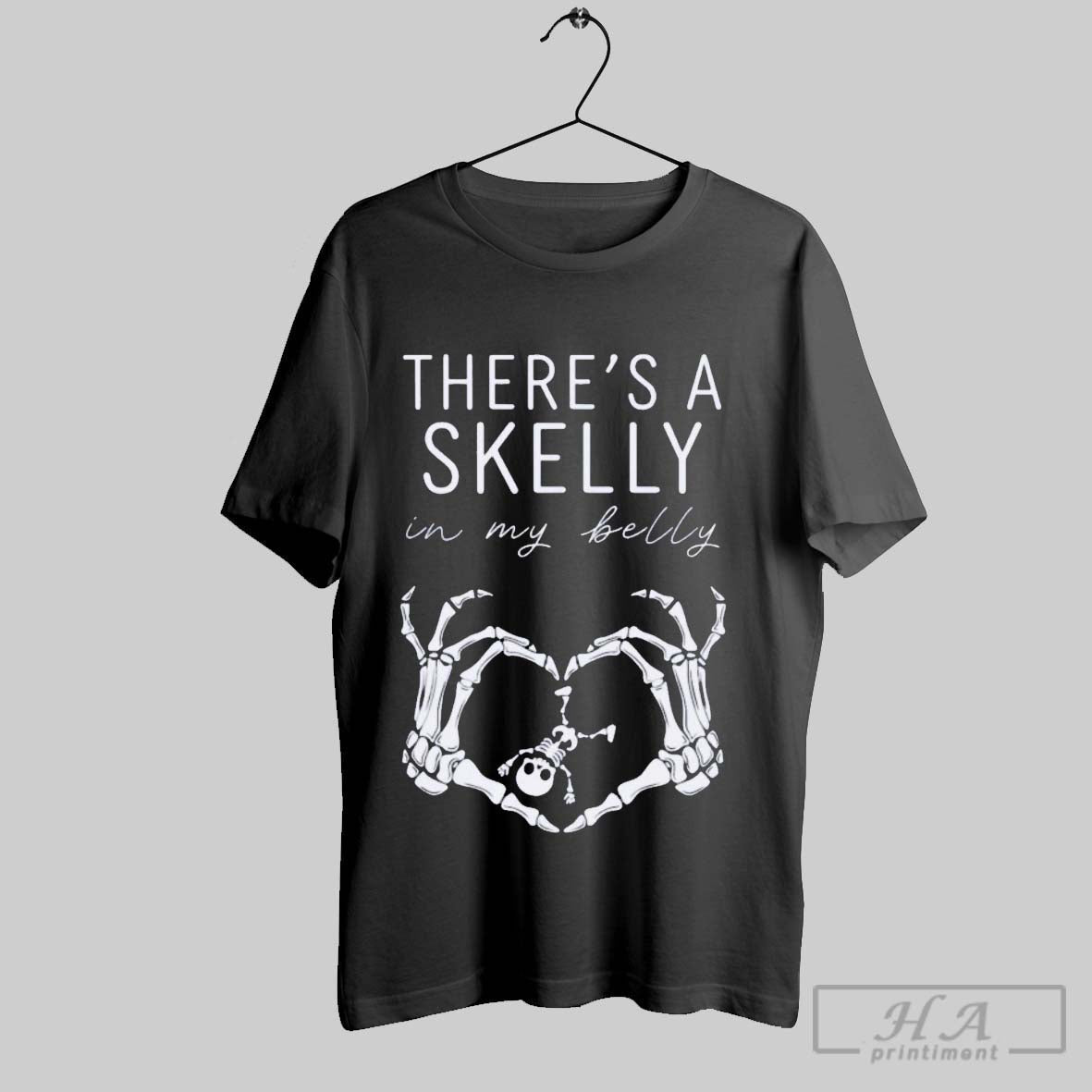 Trendy Theres Skelly My Belly Heart Hands Skeleton Tee Elegant Fashion