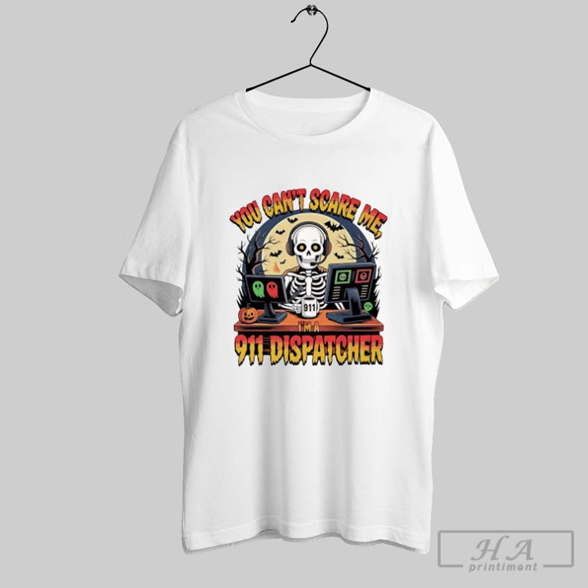 Trendy You Cant Scare Me Im 911 Dispatcher Skeleton Halloween White S