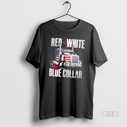 Us Flag Red White And Blue Collar Truck Hoodie Vintage Look