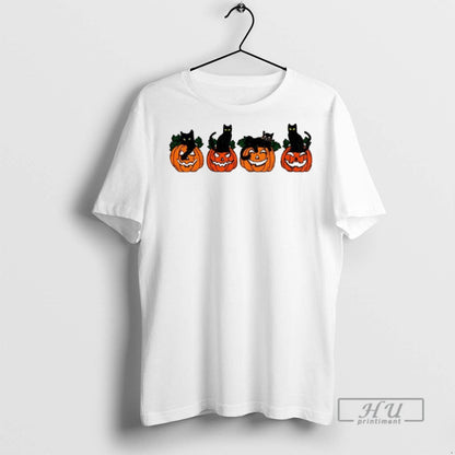 Officials Black Cat Pumpkin Meme Spooky Halloween 2025 T Shirts Tank