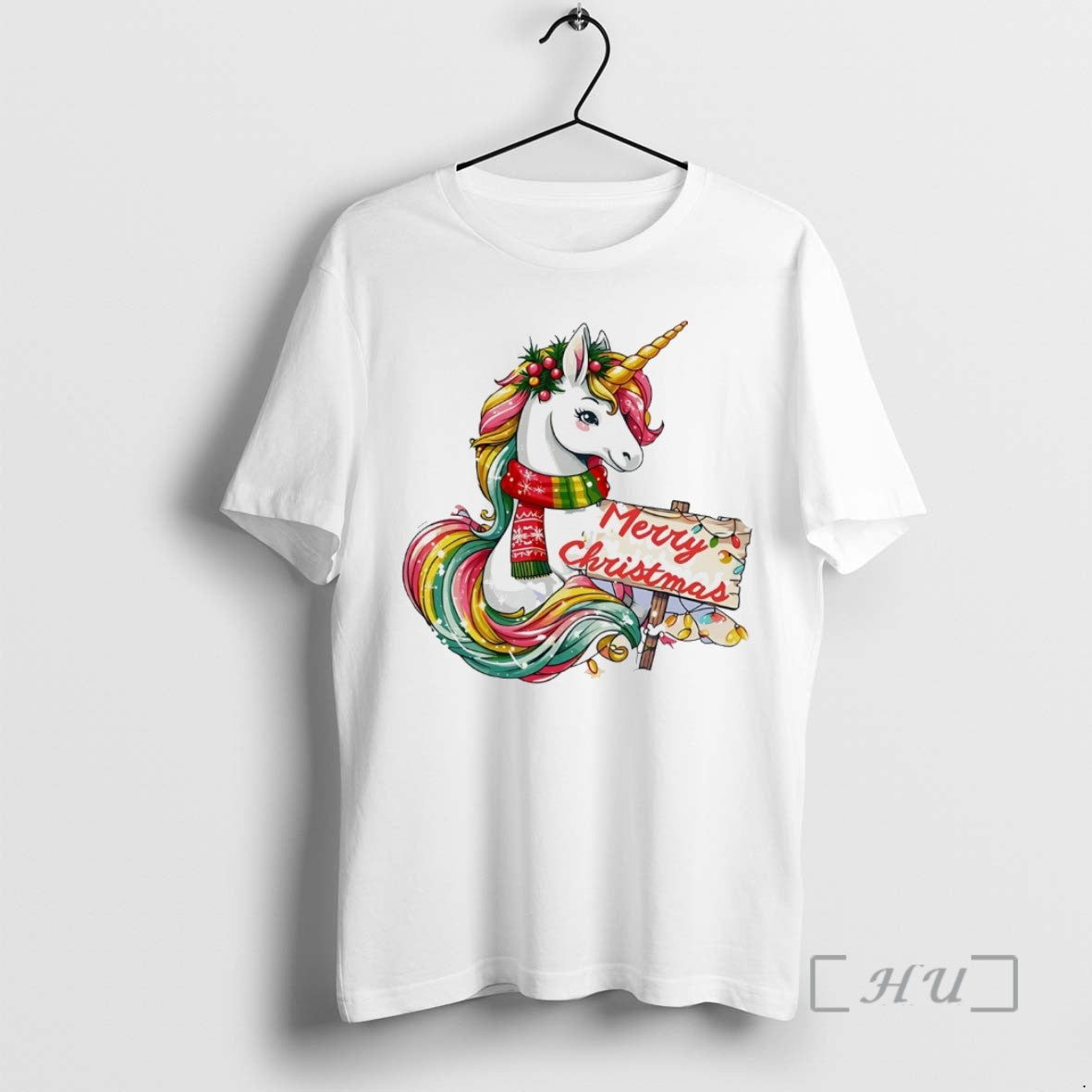 Officials Merry Rainbow Unicorn Holiday Lights White Long Sleeve