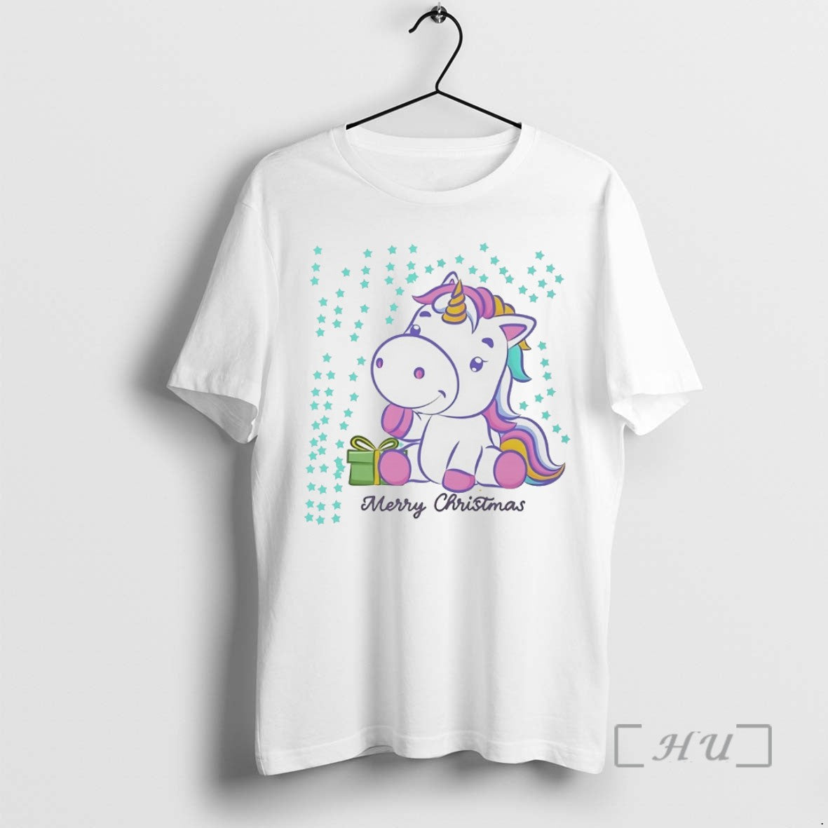 Officials Merry Unicorn Box Stars White TShirt Elegant Design