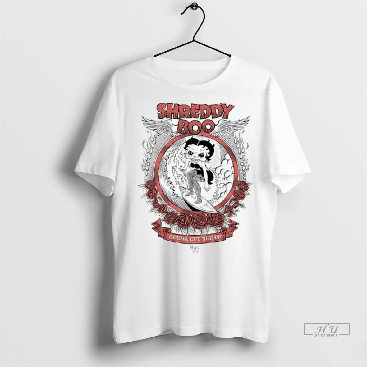 Officials Shreddy Boo Gonna Cut You Up Wreath Red Roses Ladies T