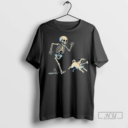 Officials Skeleton Chasing Pug Halloween Dog Mom Pug T Shirts Shirt