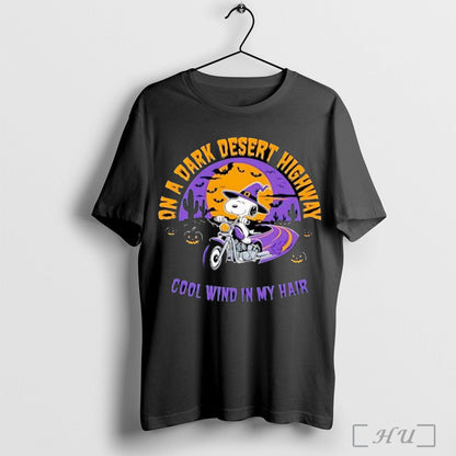 Officials Snoopy Dark Desert Highway Wind My Hair Halloween Tee Retro