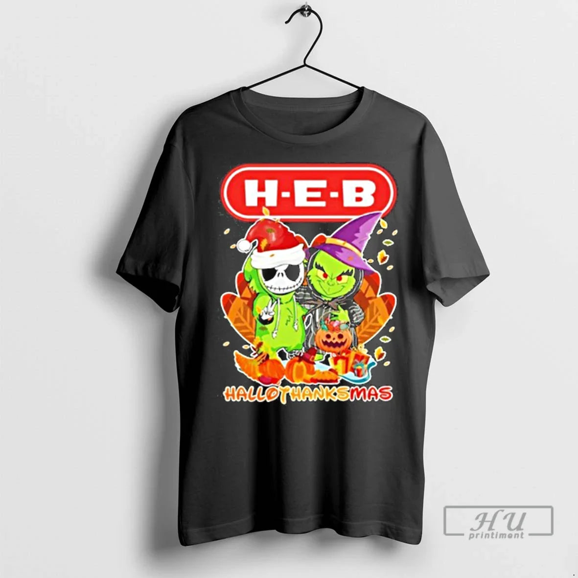 Officials Grinch And Santa Jack H E B Logo Hallothanksmas T Shirts