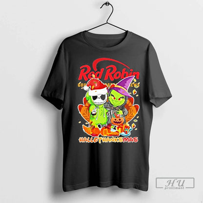 Officials Grinch And Santa Jack Red Robin Logo Hallothanksmas T