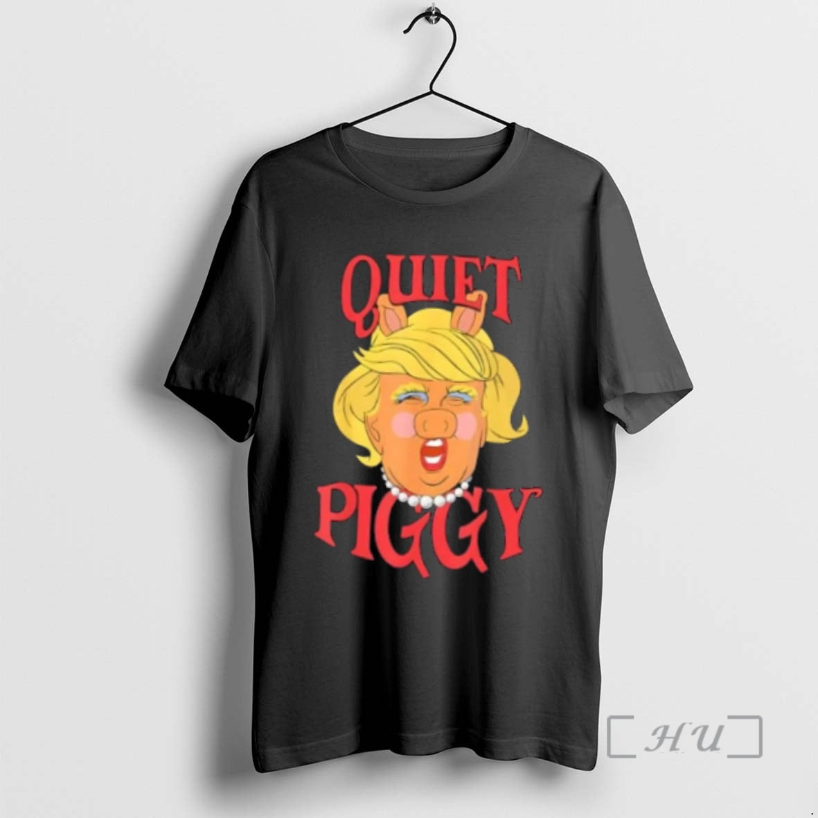 Officials Trump Hair Quiet Quiet Piggy Female Pig Cartoon Tee Retro