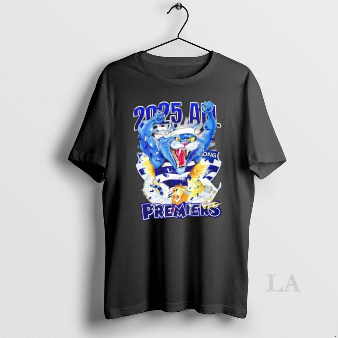 Original 2025 Afl Premier Geelong Cats Mascot 2 Sided TShirt Retro