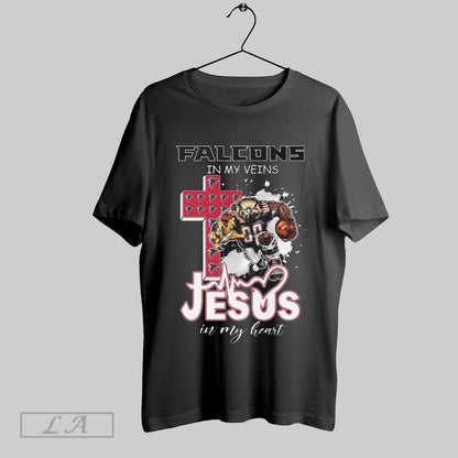 Original Atlanta Falcons Mascot My Veins Jesus My Heart 2025 Shirt