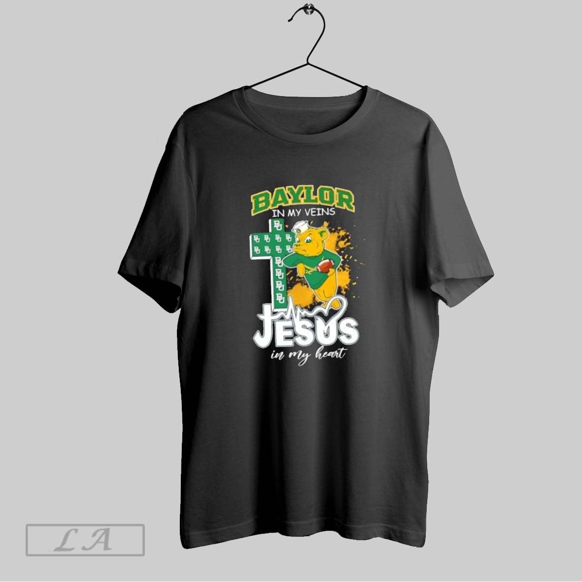 Original Baylor Bears My Veins Jesus My Heart Cross Mascot TShirt