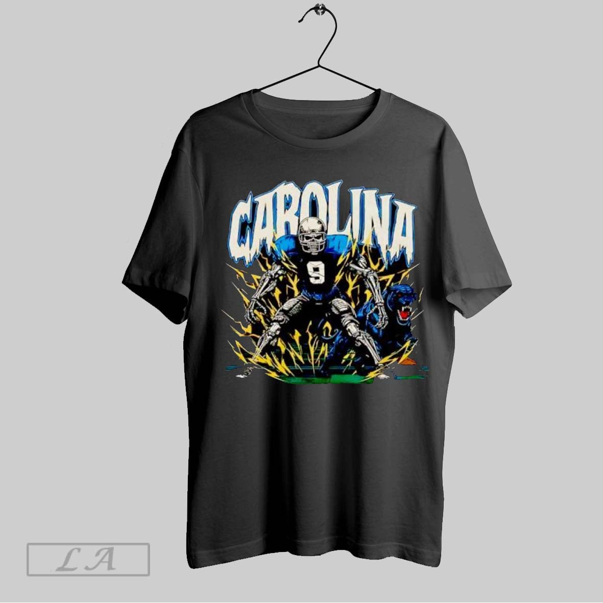 Original Carolina Panthers Skeleton Football Player Number 9 Tee