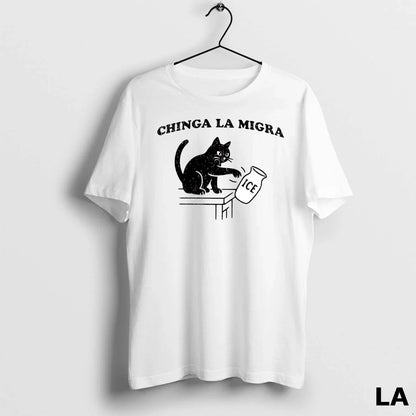 Original Cat Falling Ice Chinga La Migra Tee Designer Design