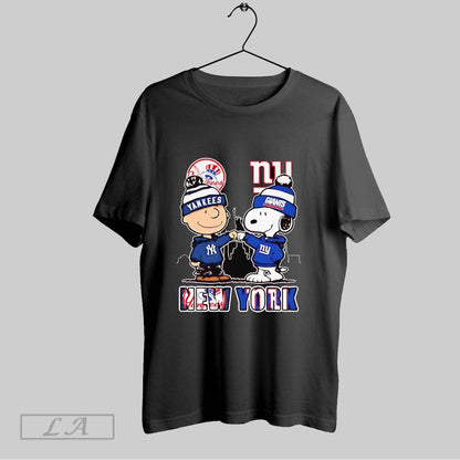 Original Charlie Brown And Snoopy Fist Bump Ny Yankees Giants Skyline