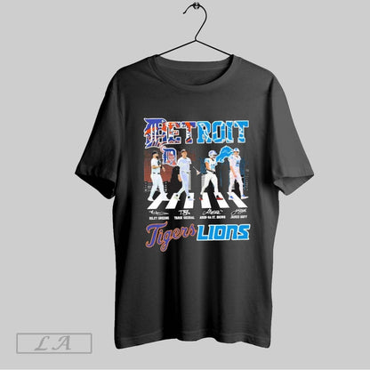 Original Detroit Team Player Abroad Signature Tigers Lions TShirt