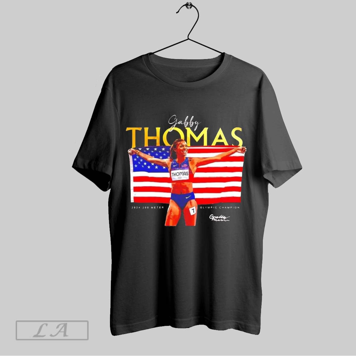 Original Gabby Thomas Olympics Gold Medalist Us Flag Ladies Shirt