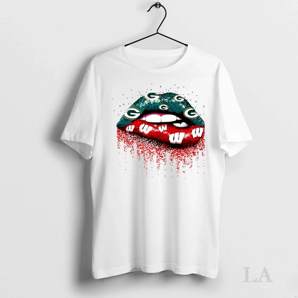 Original Green Bay Packers And Wisconsin Badgers Lips Falling Hearts