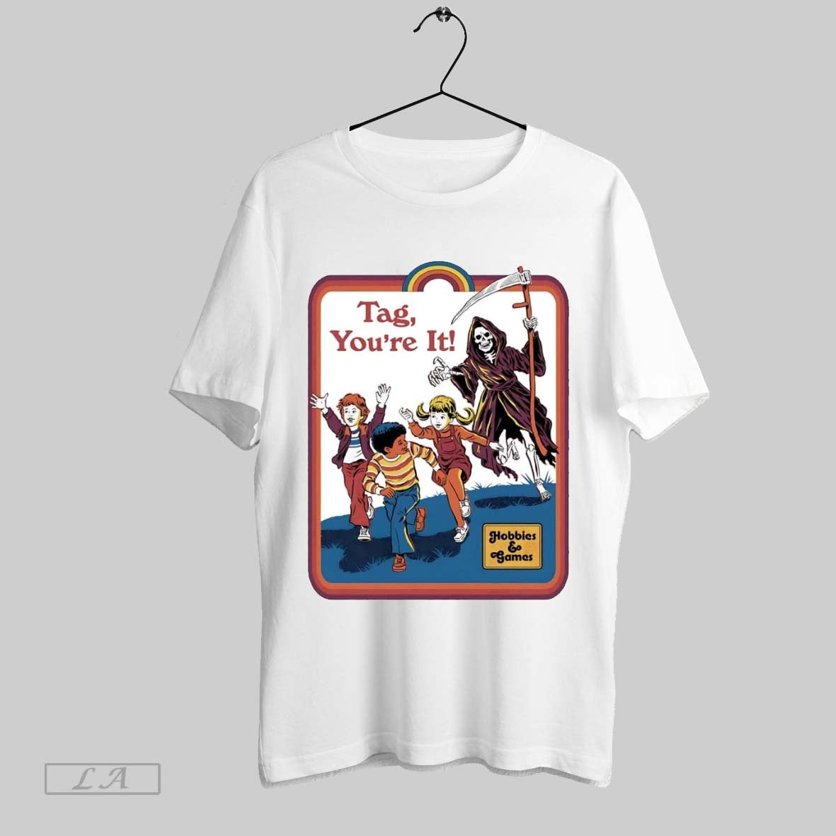 Original Grim Reaper Chasing Tag Youre It Halloween Tee Designer