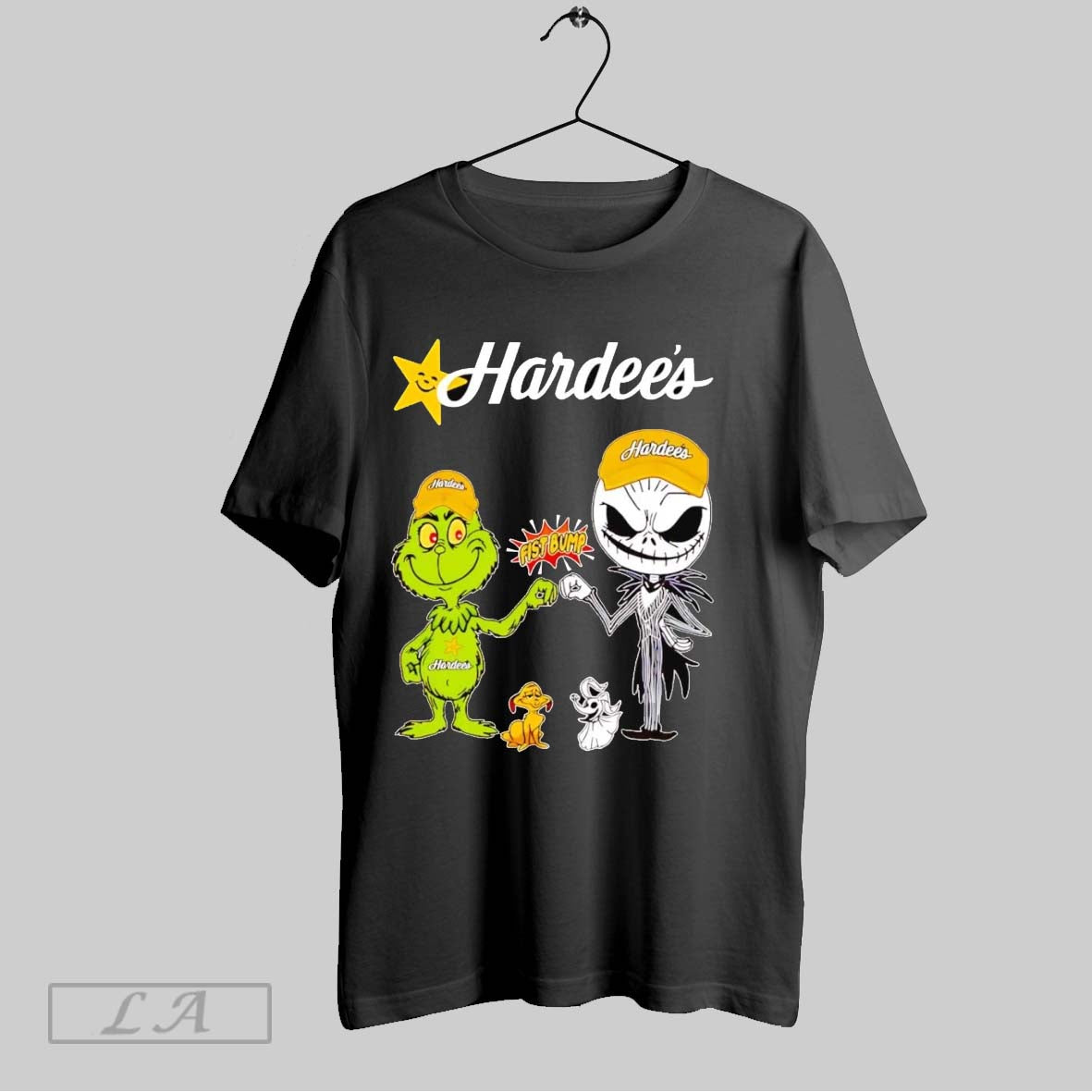 Original Grinch And Jack Skellington Fist Bump Hardees Halloween Tee