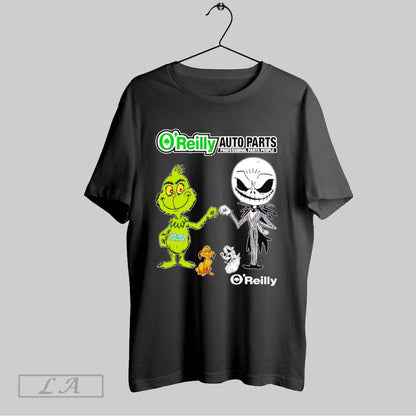 Original Grinch And Jack Skellington Fist Bump Oreilly Halloween Tee