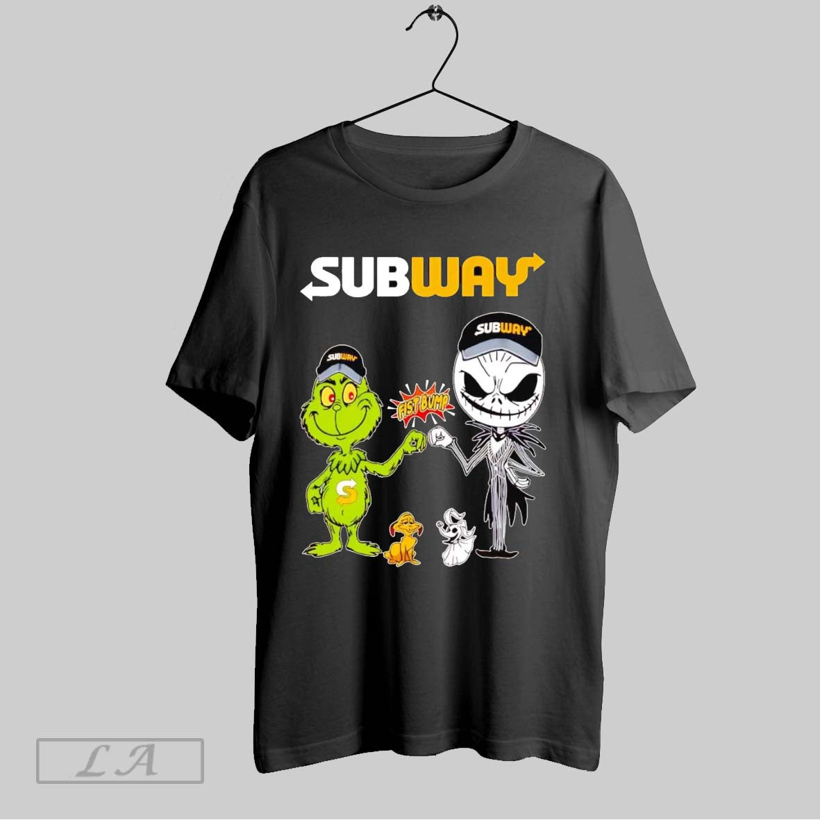 Original Grinch And Jack Skellington Fist Bump Subway Halloween Shirt