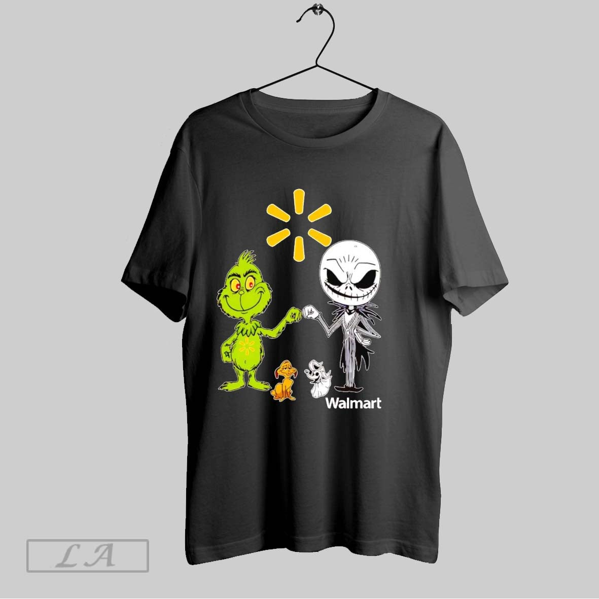 Original Grinch And Jack Skellington Fist Bump Walmart Halloween Tee