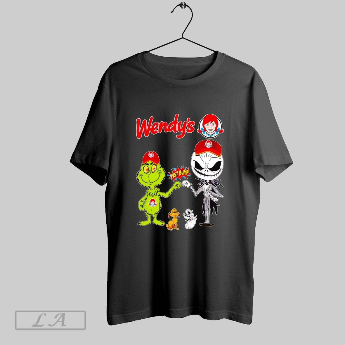 Original Grinch And Jack Skellington Fist Bump Wendys Halloween Shirt