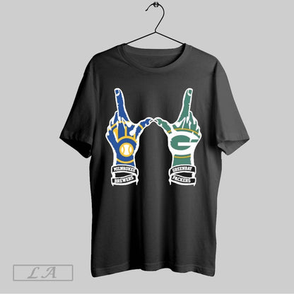 Original Hands Milwaukee Brewers And Green Bay Packers TShirt Elegant