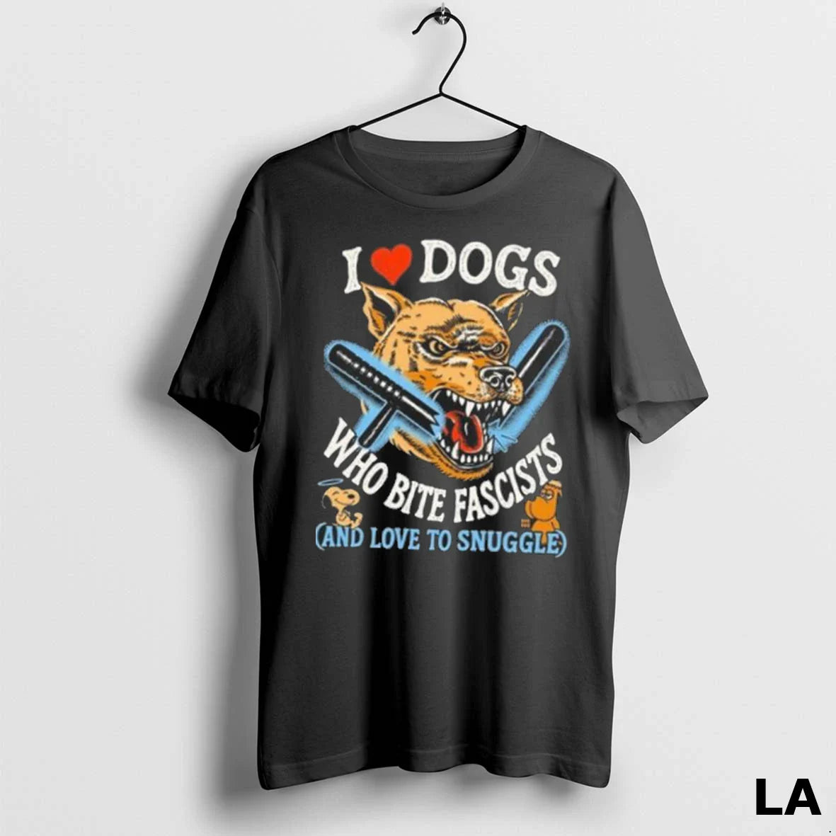 Original I Love Dogs Who Bite Fascists TShirt Vintage Look
