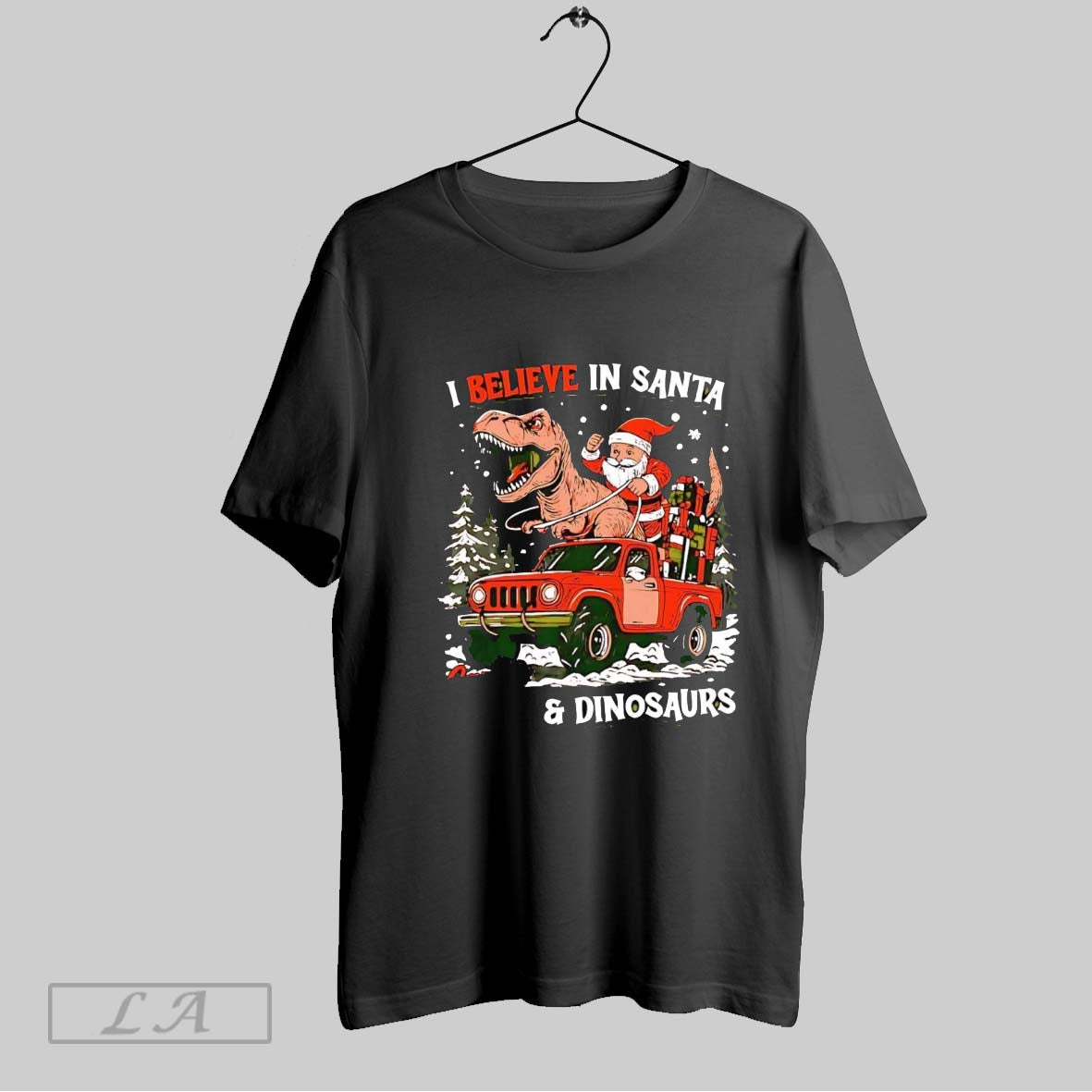 Original I Believe Santa And Dinosaurs Riding Truck Hoodie Exclusive