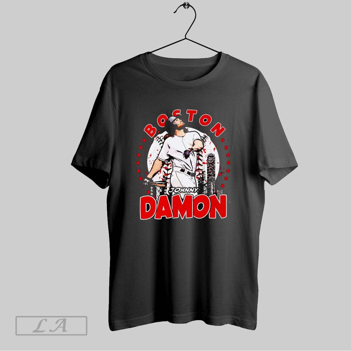 Original Johnny Damon Boston Skyline Celebration Tee Retro Merch