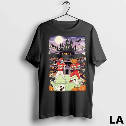 Original Kansas City Chiefs Kingdom Stadium Skeletons Halloween Tee