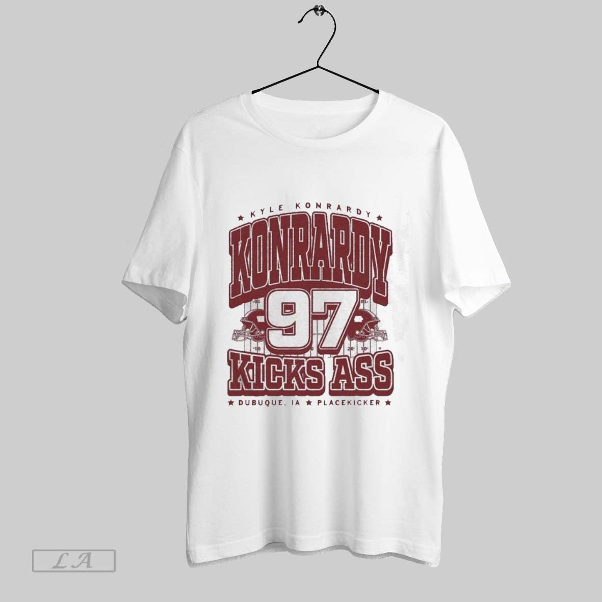 Original Kyle Konrardy Kicks Ass Dubuque Ia Placekicker Tee Designer