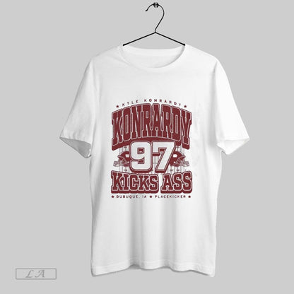 Original Kyle Konrardy Kicks Ass Dubuque Ia Placekicker Tee Designer
